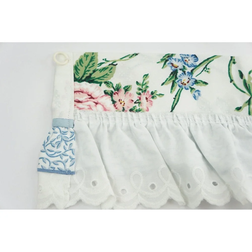EUC Vintage Pottery Barn Floral Crib‎ Skirt Valance Set 2pc Eyelet Lace Ruffle